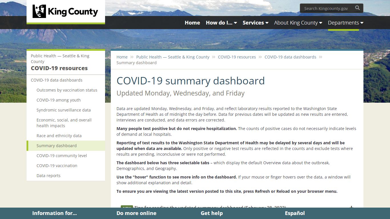 COVID-19 summary dashboard - King County - King County, Washington